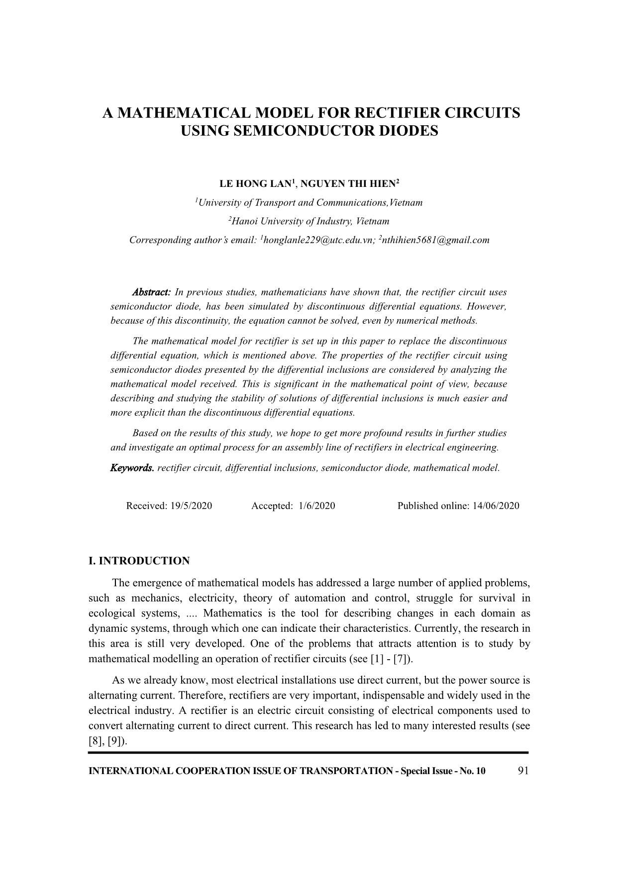 A mathematical model for rectifier circuits using semiconductor diodes trang 1