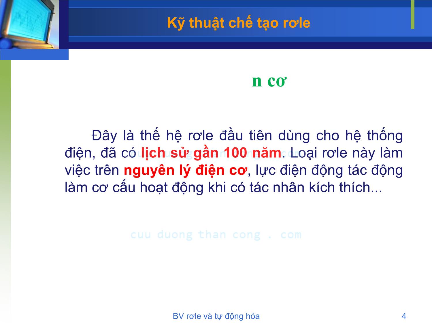 Bài giảng Bảo vệ rơle và tự động hóa - Chương 2: Kỹ thuật chế tạo rơle - Phạm Thị Minh Thái trang 4