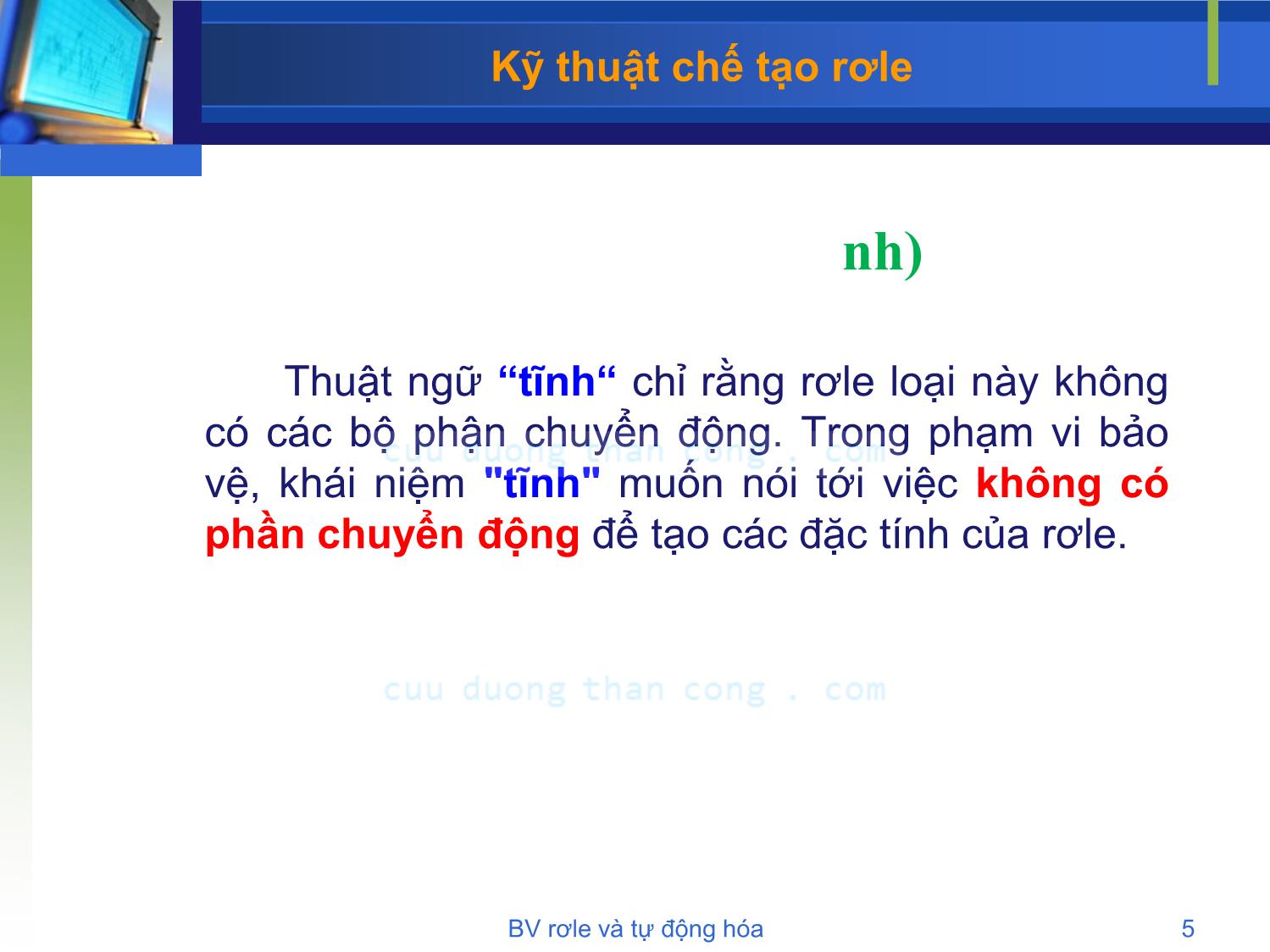 Bài giảng Bảo vệ rơle và tự động hóa - Chương 2: Kỹ thuật chế tạo rơle - Phạm Thị Minh Thái trang 5