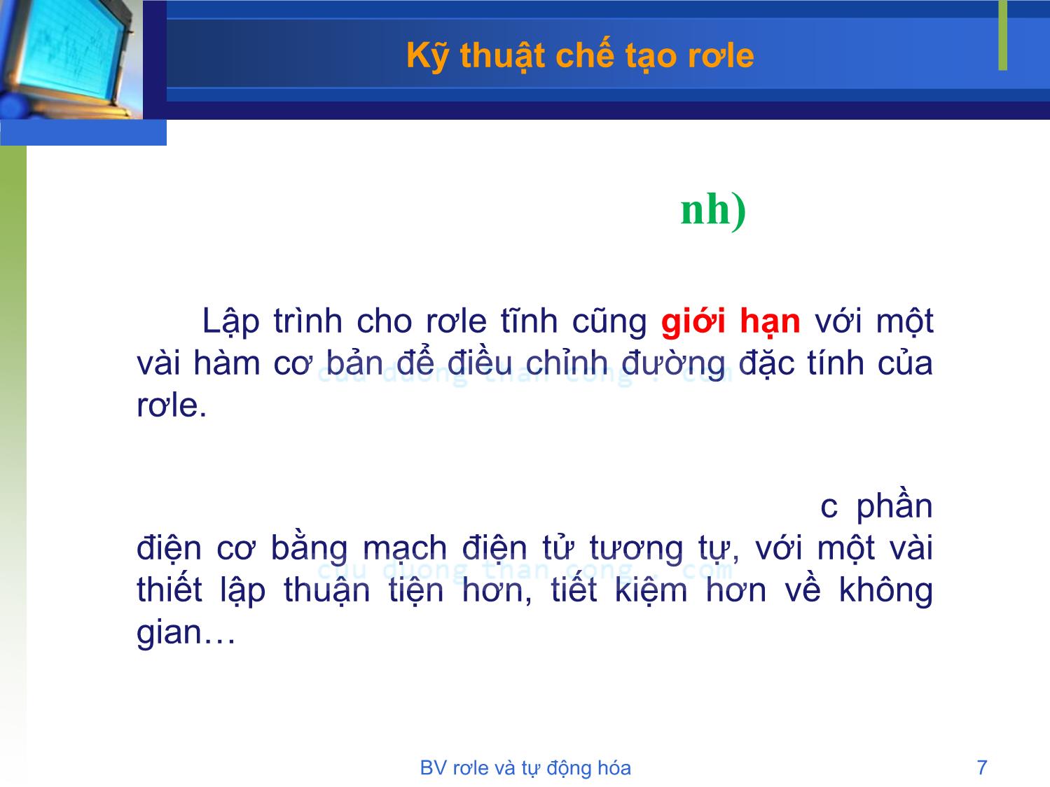 Bài giảng Bảo vệ rơle và tự động hóa - Chương 2: Kỹ thuật chế tạo rơle - Phạm Thị Minh Thái trang 7