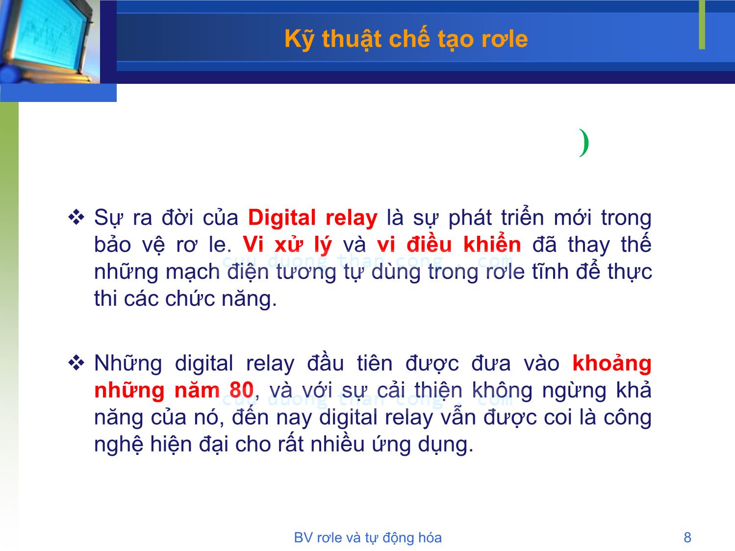 Bài giảng Bảo vệ rơle và tự động hóa - Chương 2: Kỹ thuật chế tạo rơle - Phạm Thị Minh Thái trang 8