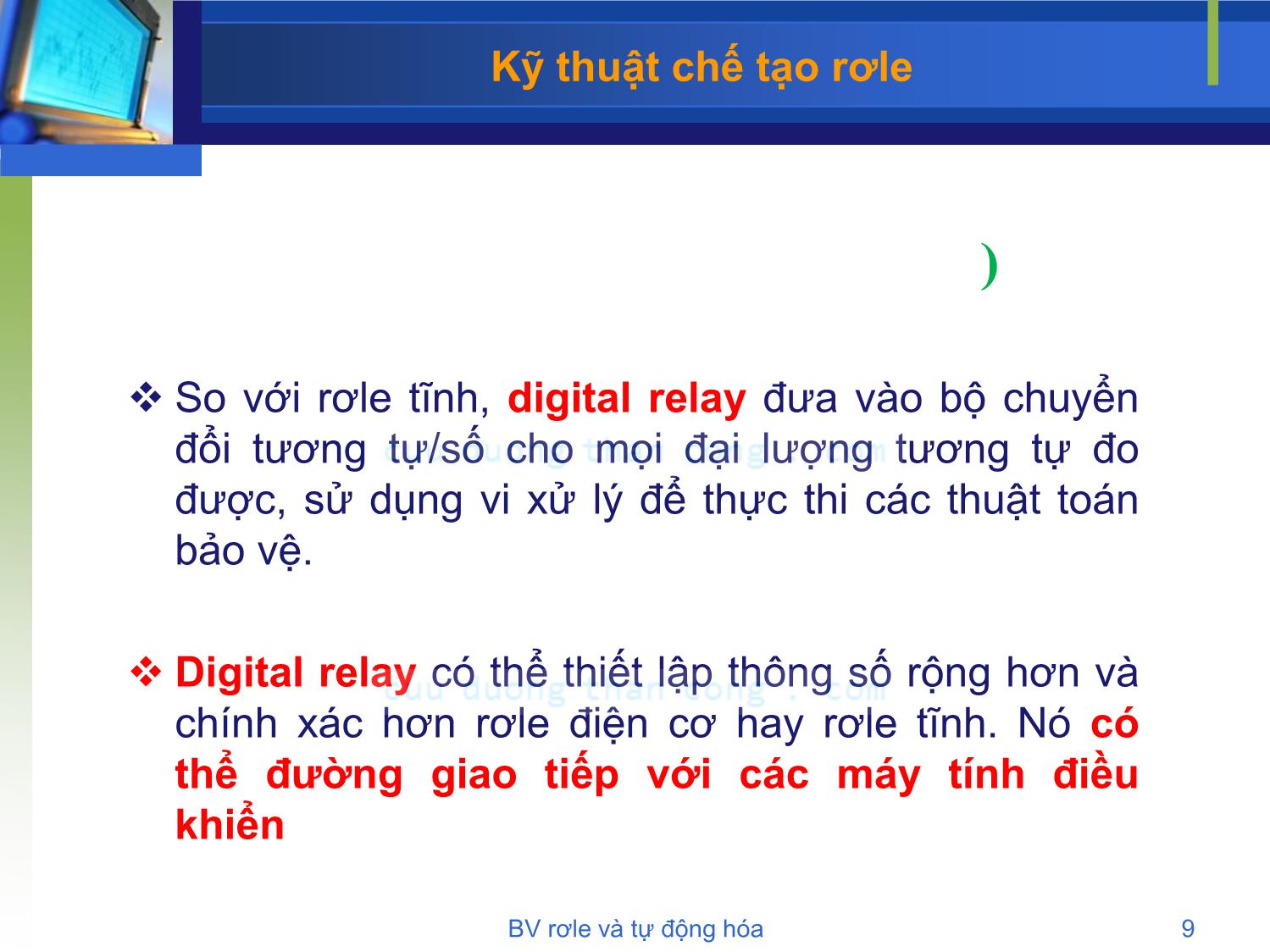 Bài giảng Bảo vệ rơle và tự động hóa - Chương 2: Kỹ thuật chế tạo rơle - Phạm Thị Minh Thái trang 9