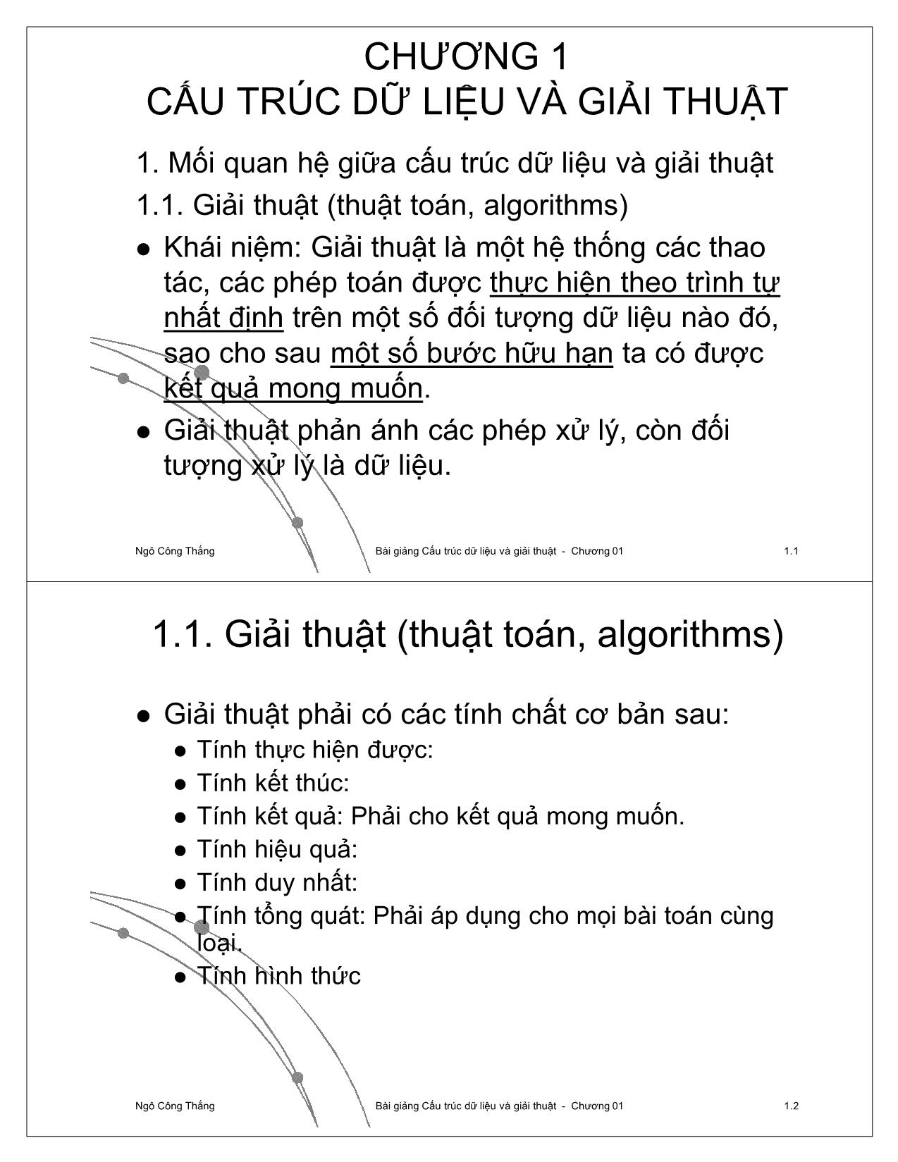 Bài giảng Cấu trúc dữ liệu và giải thuật - Chương 1: Cấu trúc dữ liệu và giải thuật - Ngô Công Thắng trang 1