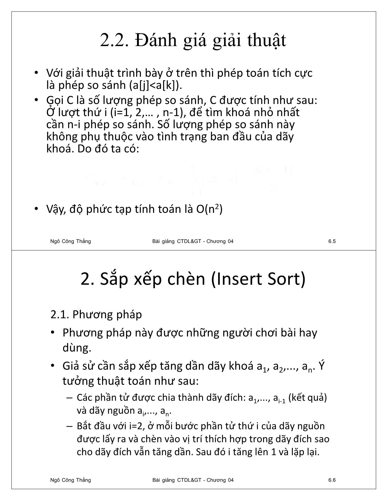 Bài giảng Cấu trúc dữ liệu và giải thuật - Chương 4: Giải thuật sắp xếp và tìm kiếm đơn giản - Ngô Công Thắng trang 3