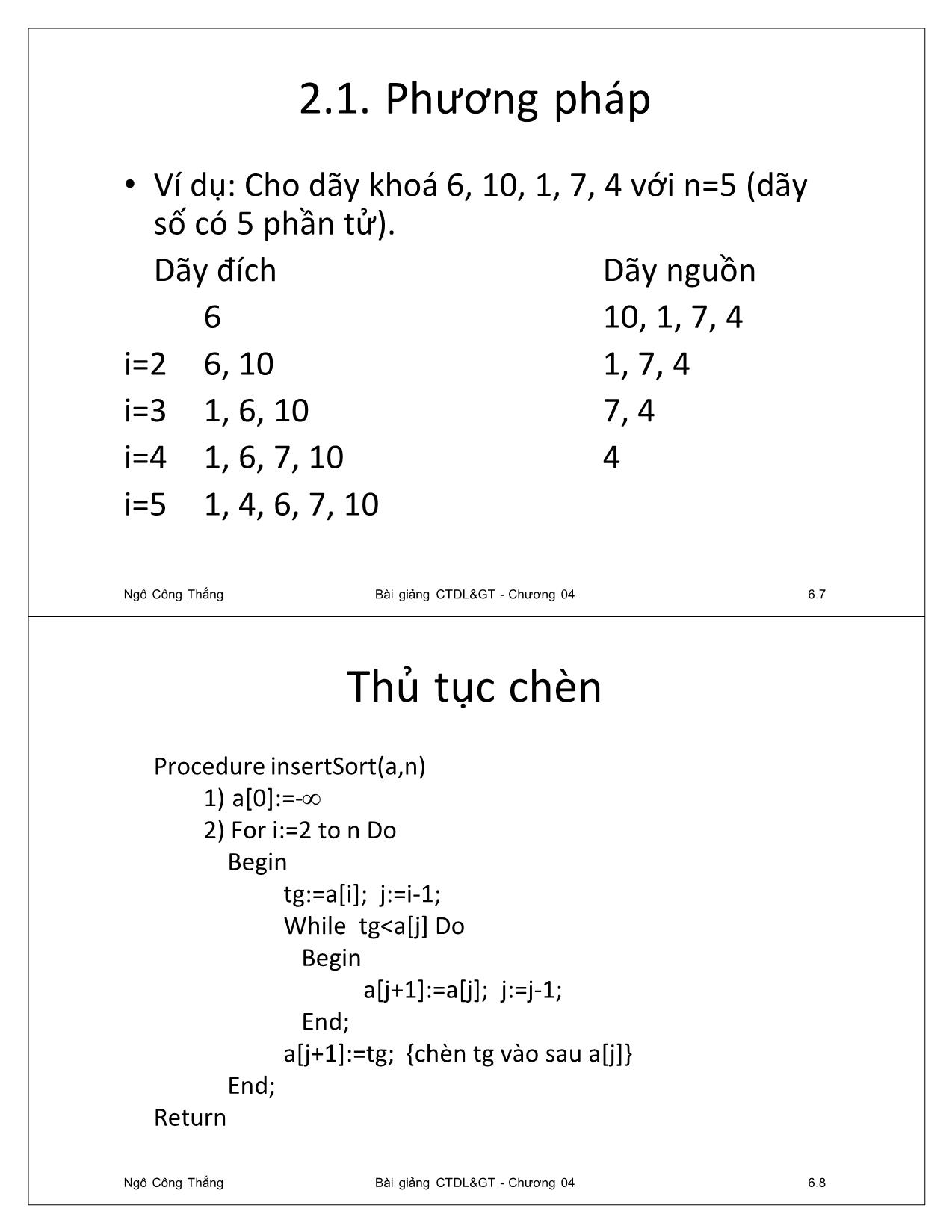 Bài giảng Cấu trúc dữ liệu và giải thuật - Chương 4: Giải thuật sắp xếp và tìm kiếm đơn giản - Ngô Công Thắng trang 4