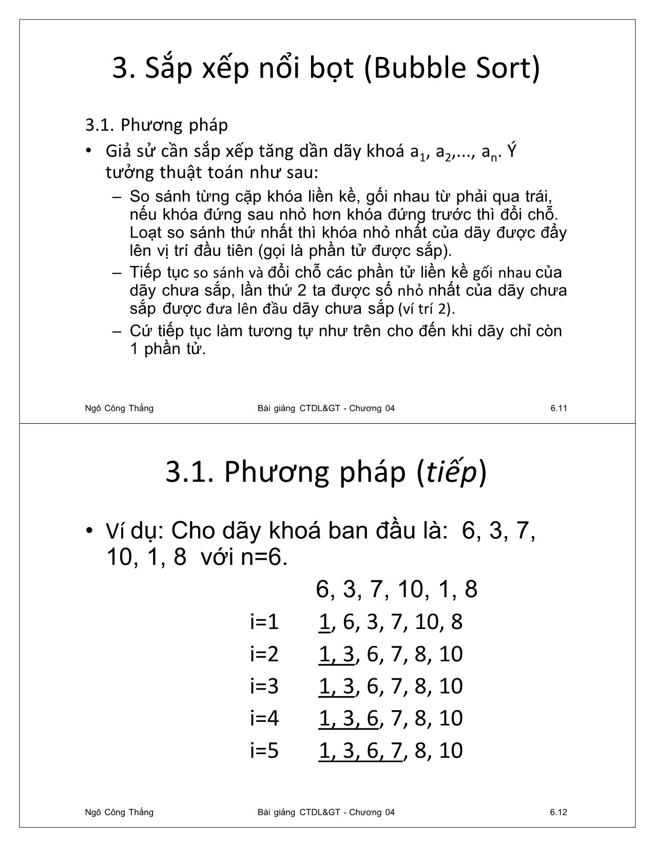 Bài giảng Cấu trúc dữ liệu và giải thuật - Chương 4: Giải thuật sắp xếp và tìm kiếm đơn giản - Ngô Công Thắng trang 6