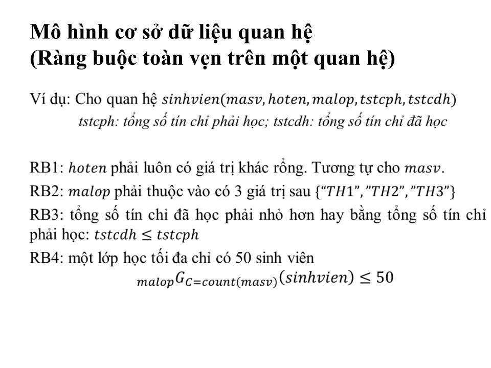 Bài giảng Cơ sở dữ liệu - Bài: Mô hình cơ sở dữ liệu quan hệ trang 10