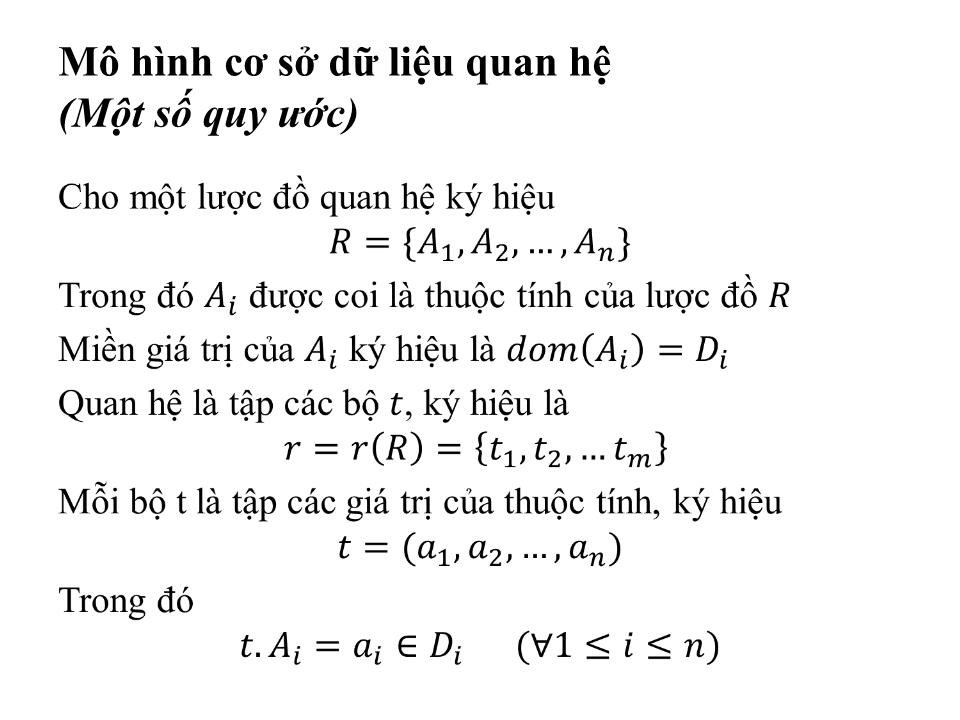 Bài giảng Cơ sở dữ liệu - Bài: Mô hình cơ sở dữ liệu quan hệ trang 3