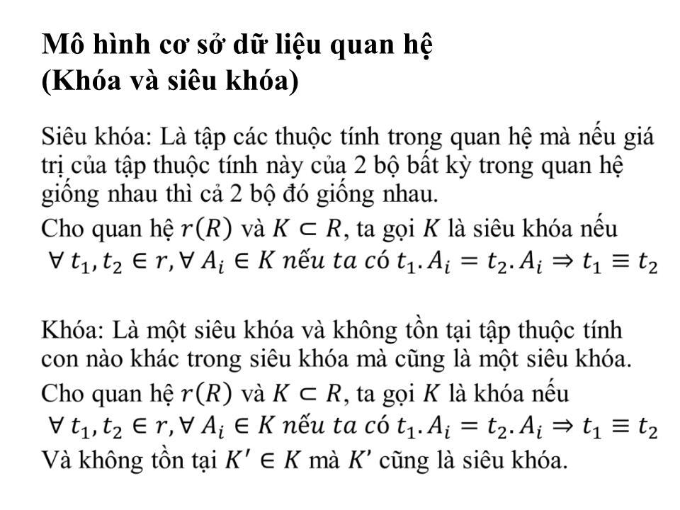 Bài giảng Cơ sở dữ liệu - Bài: Mô hình cơ sở dữ liệu quan hệ trang 4