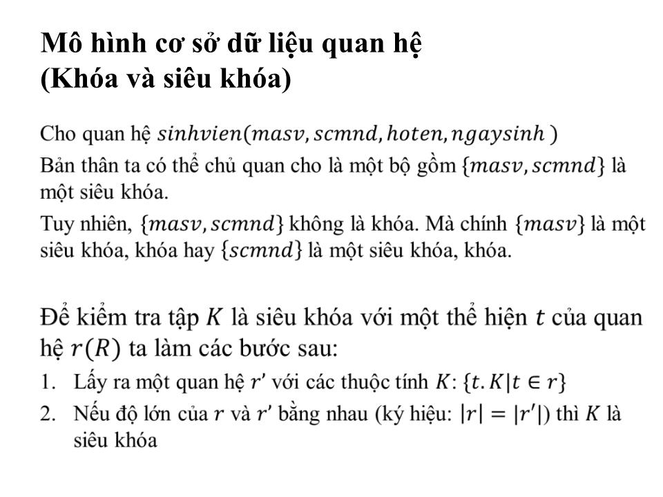 Bài giảng Cơ sở dữ liệu - Bài: Mô hình cơ sở dữ liệu quan hệ trang 5