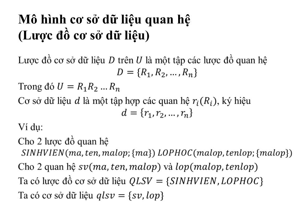 Bài giảng Cơ sở dữ liệu - Bài: Mô hình cơ sở dữ liệu quan hệ trang 6