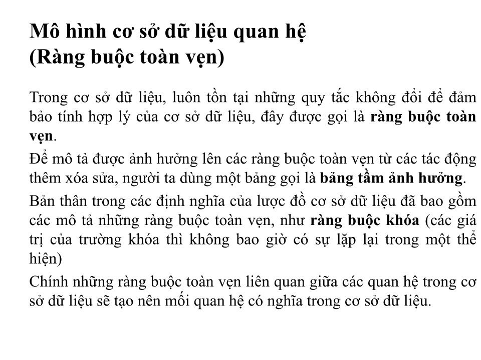 Bài giảng Cơ sở dữ liệu - Bài: Mô hình cơ sở dữ liệu quan hệ trang 8