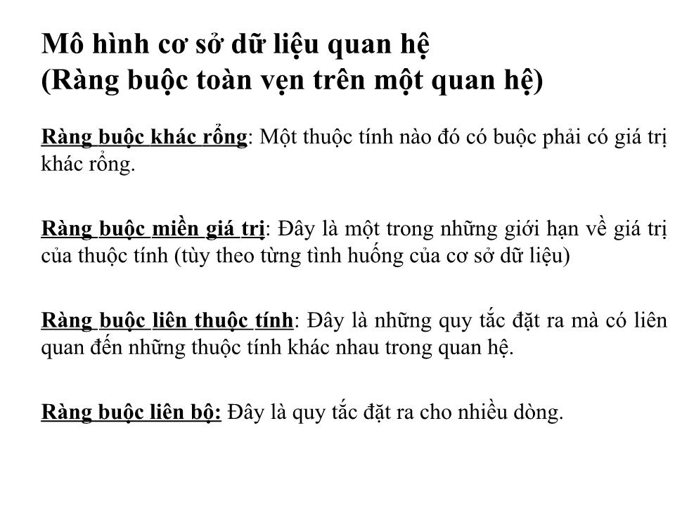 Bài giảng Cơ sở dữ liệu - Bài: Mô hình cơ sở dữ liệu quan hệ trang 9