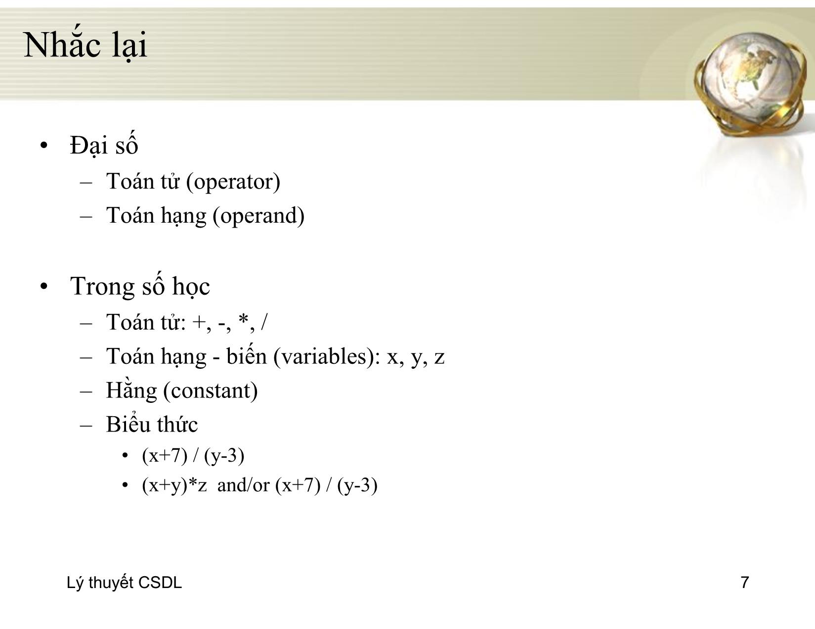 Bài giảng Cơ sở dữ liệu - Chương 4: Đại số quan hệ - Đỗ Thị Mai Hường trang 7