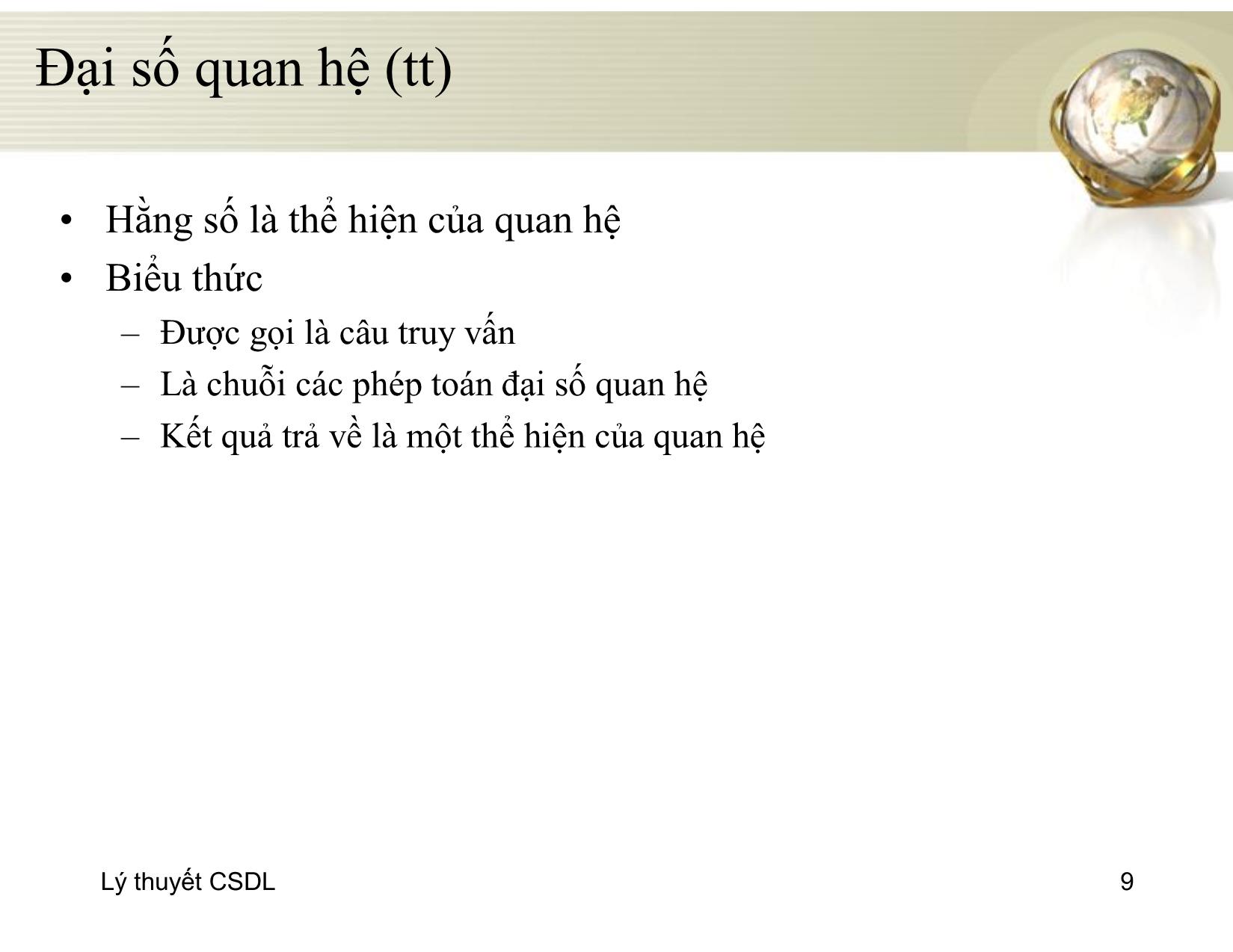 Bài giảng Cơ sở dữ liệu - Chương 4: Đại số quan hệ - Đỗ Thị Mai Hường trang 9