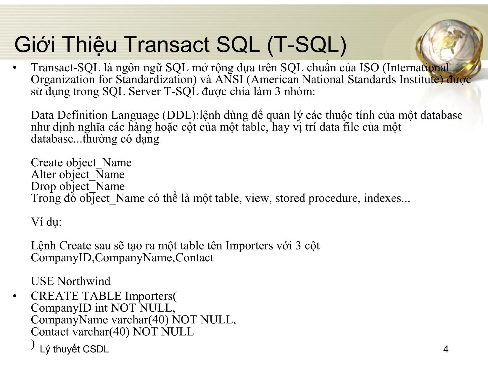 Bài giảng Cơ sở dữ liệu - Chương 7: Ngôn ngữ T-SQL - Đỗ Thị Mai Hường trang 4