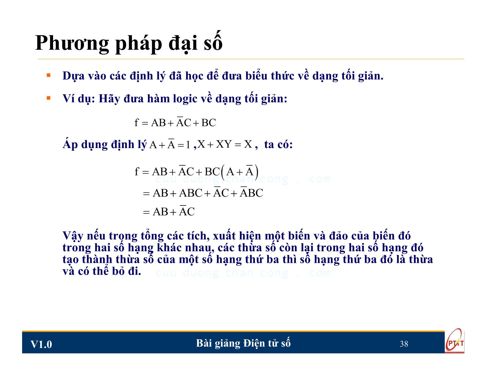 Bài giảng Điện tử số - Chương 2: Đại số Boole và các phương pháp biểu diễn hàm - Nguyễn Trung Hiếu trang 9