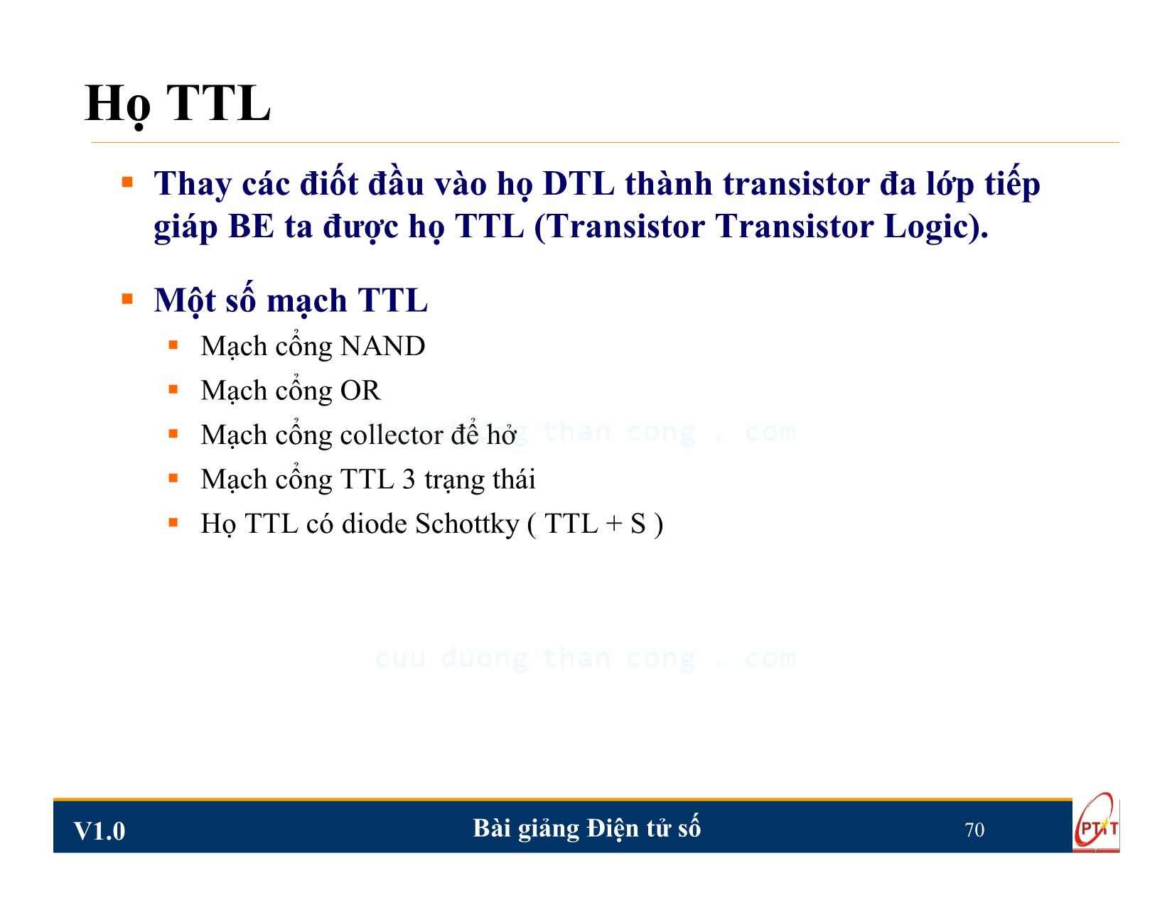 Bài giảng Điện tử số - Chương 3: Cổng logic TTL và CMOS - Nguyễn Trung Hiếu trang 9