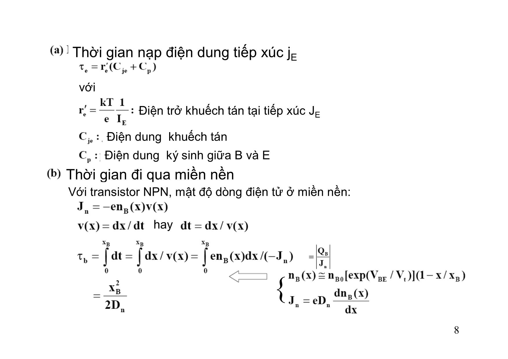 Bài giảng Dụng cụ bán dẫn - Chương 5: BJT - Hồ Trung Mỹ trang 8