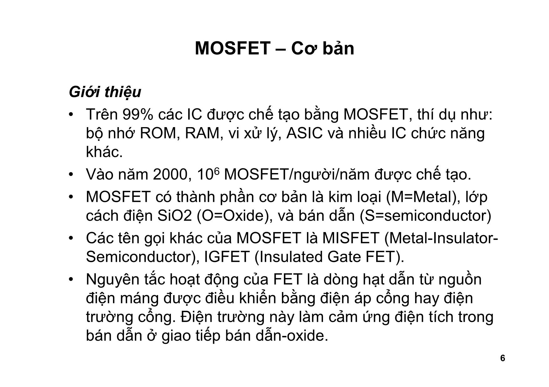 Bài giảng Dụng cụ bán dẫn - Chương 7, Phần 1: MOSFET - Hồ Trung Mỹ trang 6