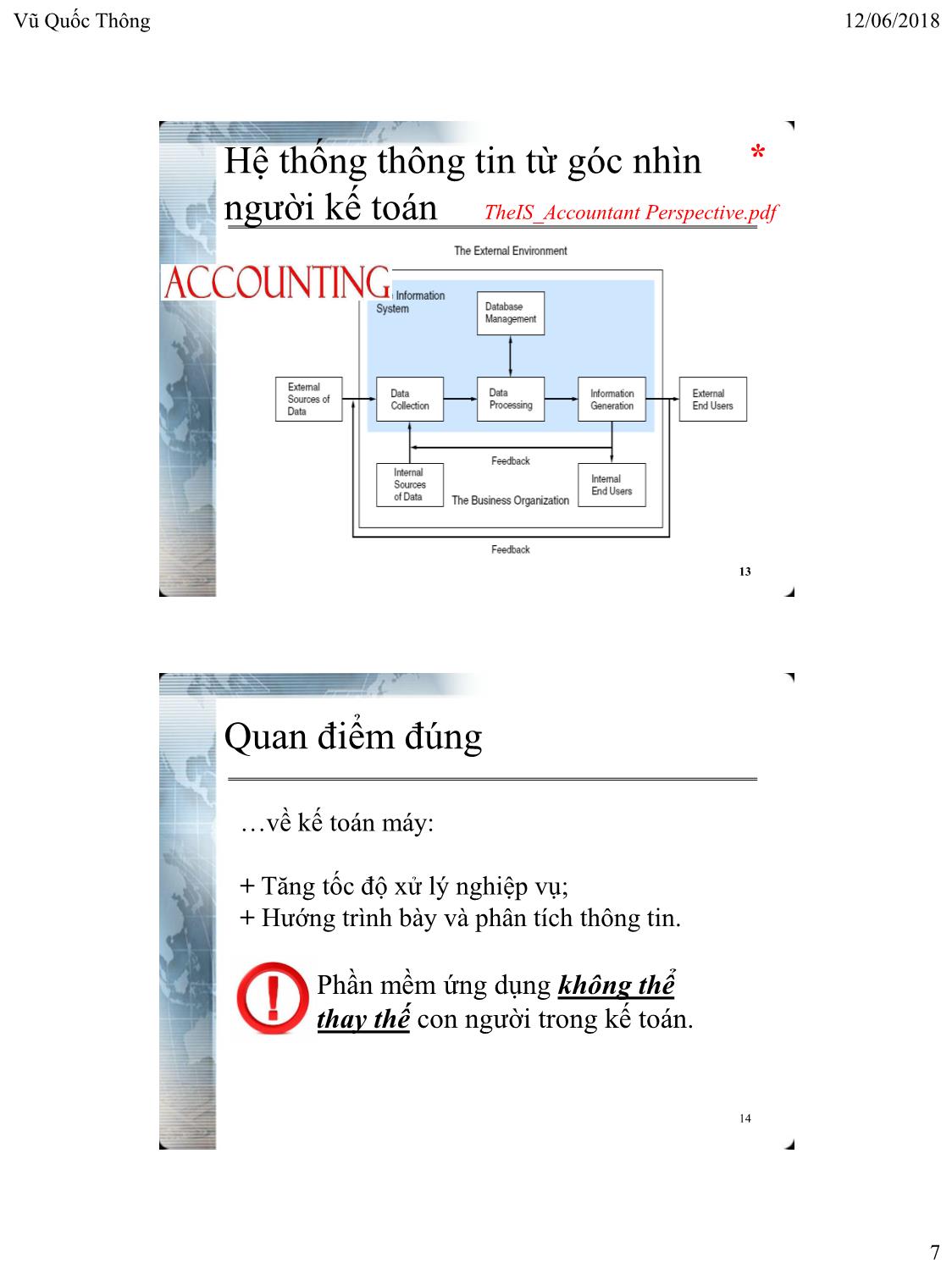 Bài giảng Hệ thống thông tin kế toán 1 - Chương 1: Tổng quan về hệ thống thông tin kế toán - Vũ Quốc Thông trang 7