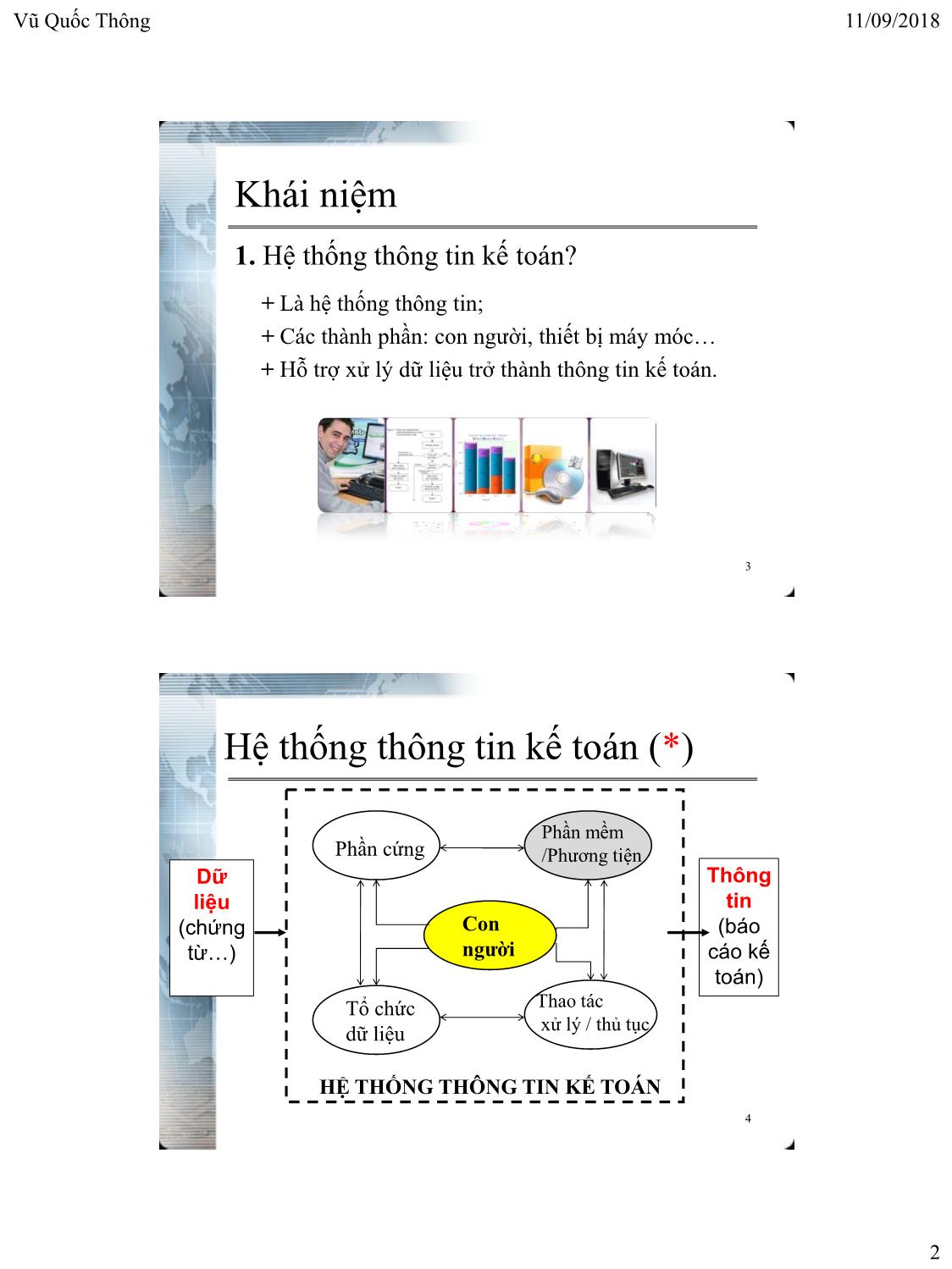 Bài giảng Hệ thống thông tin kế toán 2 - Chương 1: Tiếp cận với phần mềm kế toán - Vũ Quốc Thông trang 2