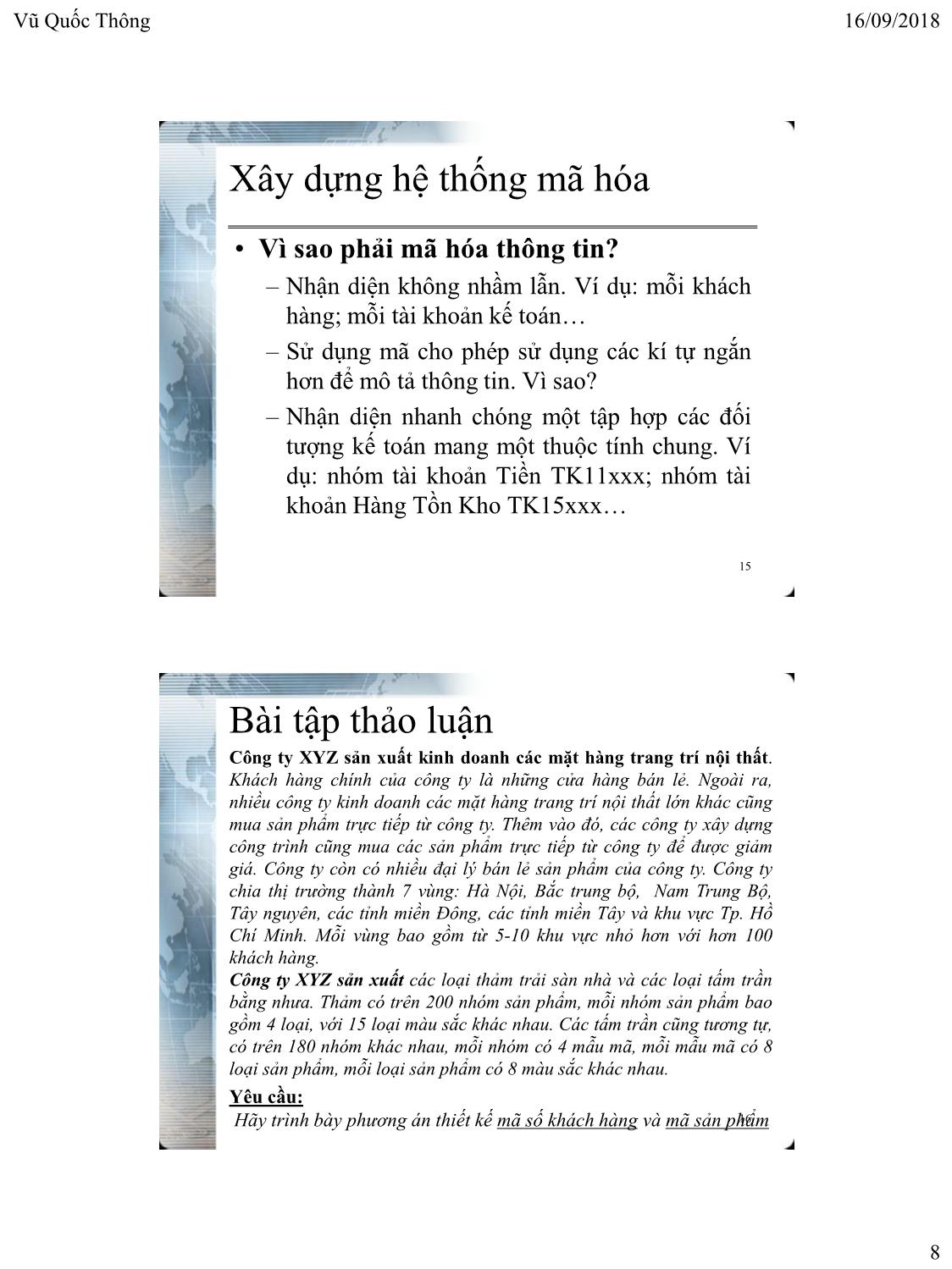 Bài giảng Hệ thống thông tin kế toán 2 - Chương 2: Thiết lập hệ thống thông tin kế toán - Vũ Quốc Thông trang 8