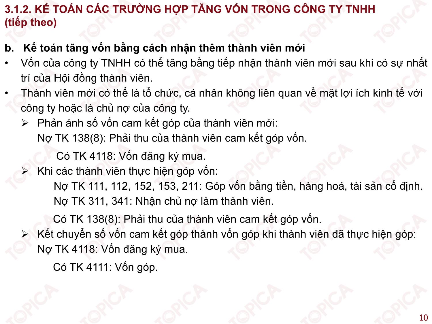 Bài giảng Kế toán công ty - Bài 3: Kế toán biến động vốn góp trong các công ty - Nguyễn Minh Phương trang 10