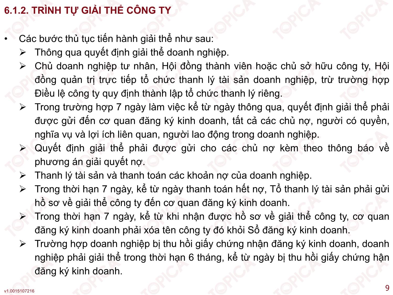 Bài giảng Kế toán công ty - Bài 6: Kế toán giải thể và tổ chức lại công ty - Nguyễn Minh Phương trang 9