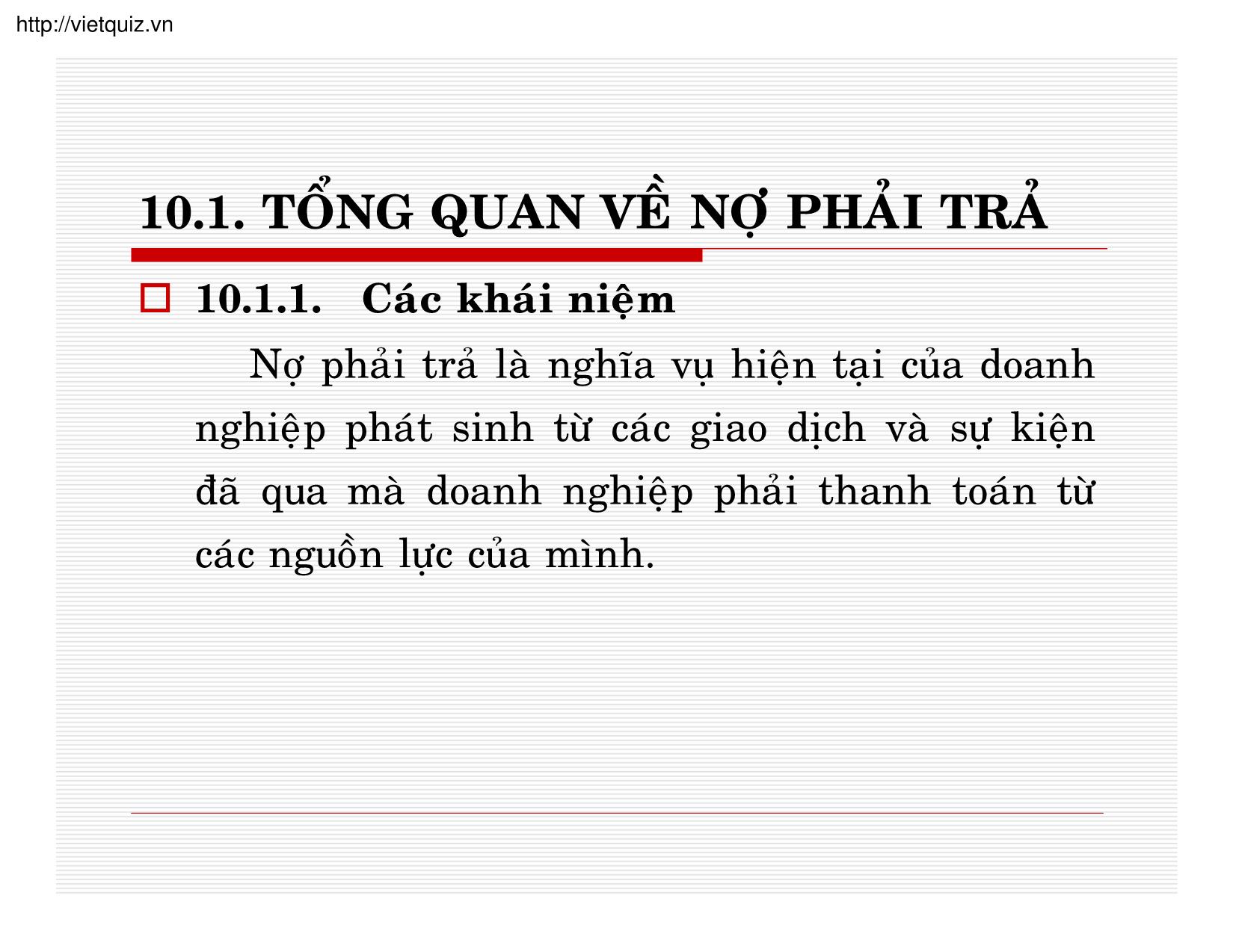 Bài giảng Kế toán doanh nghiệp - Chương 10: Kế toán nợ phải trả trang 3