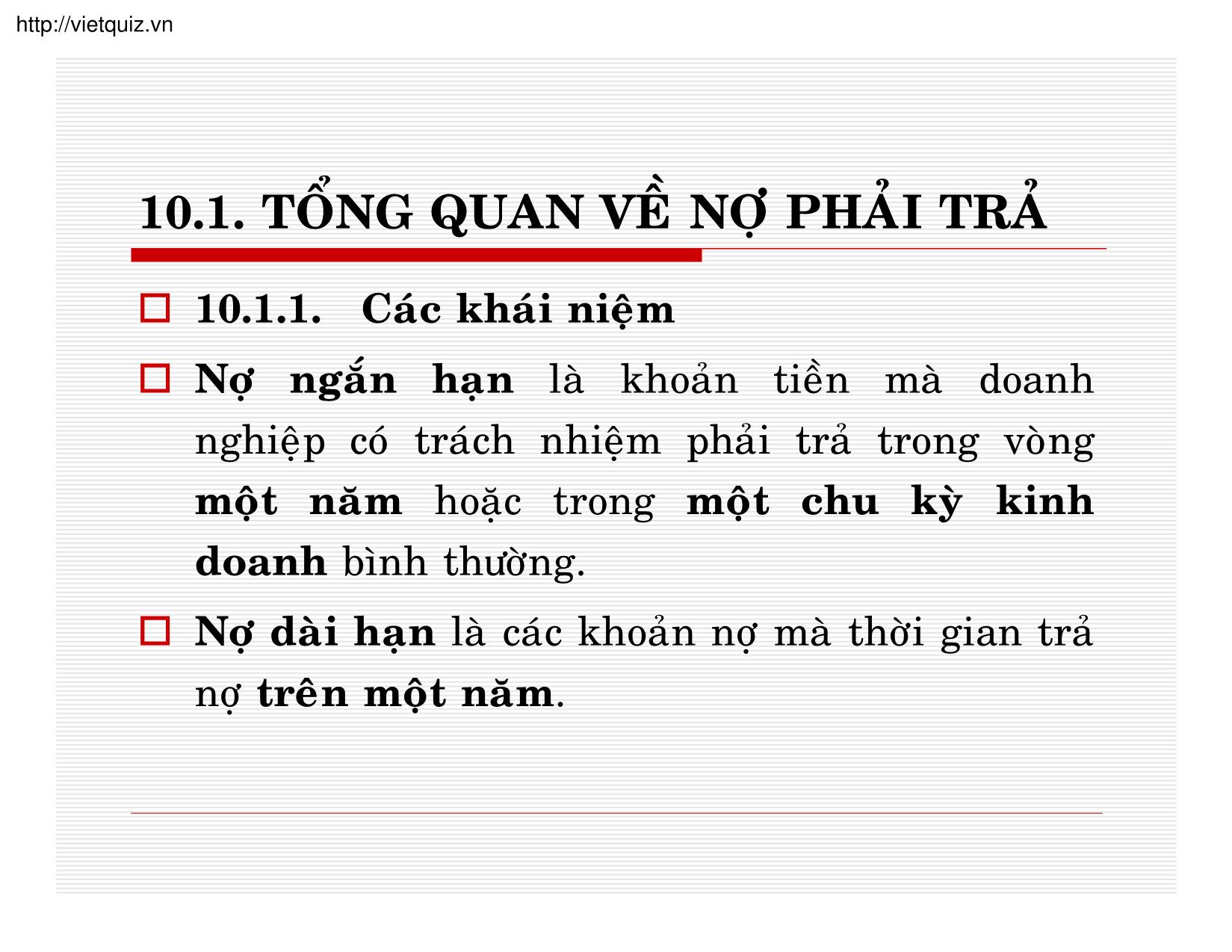 Bài giảng Kế toán doanh nghiệp - Chương 10: Kế toán nợ phải trả trang 4