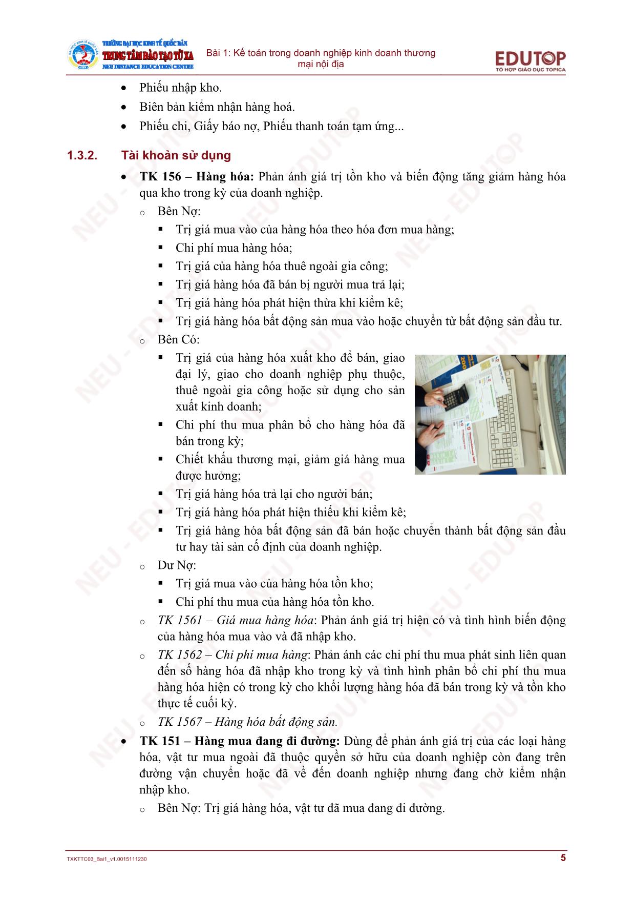 Bài giảng Kế toán doanh nghiệp thương mại - Bài 1: Kế toán trong doanh nghiệp kinh doanh thương mại nội địa trang 5