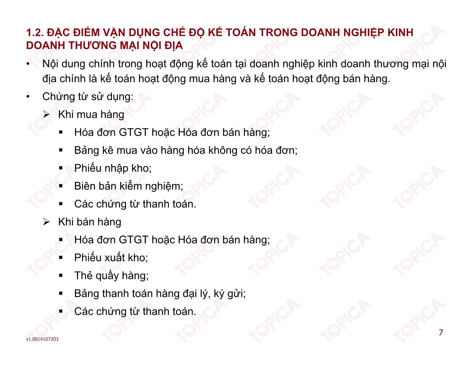 Bài giảng Kế toán doanh nghiệp thương mại - Bài 1: Kế toán trong các doanh nghiệp kinh doanh thương mại nội địa - Đoàn Thị Trúc Quỳnh trang 7