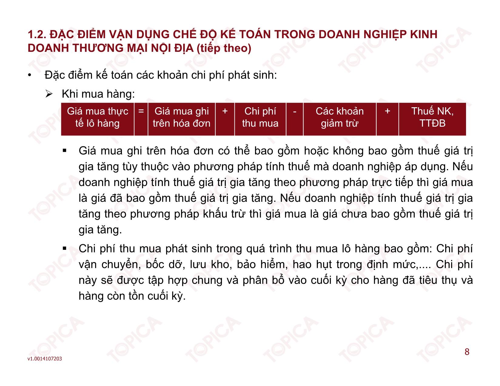 Bài giảng Kế toán doanh nghiệp thương mại - Bài 1: Kế toán trong các doanh nghiệp kinh doanh thương mại nội địa - Đoàn Thị Trúc Quỳnh trang 8