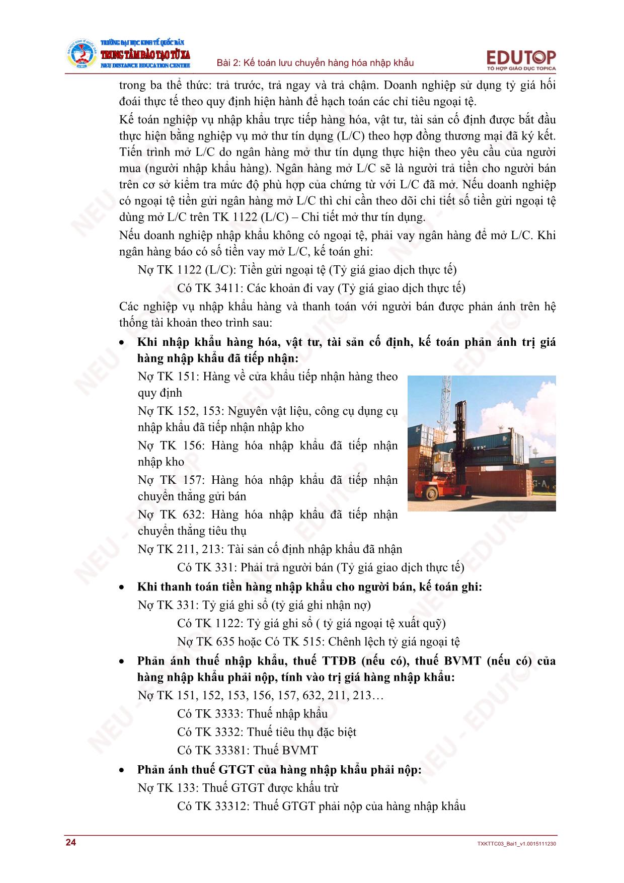 Bài giảng Kế toán doanh nghiệp thương mại - Bài 2: Kế toán lưu chuyển hàng hóa nhập khẩu trang 5