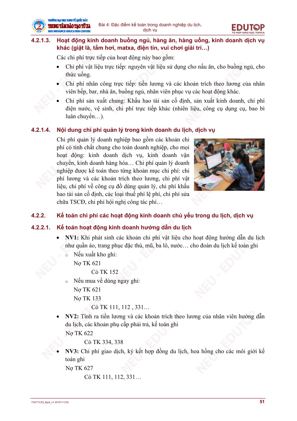 Bài giảng Kế toán doanh nghiệp thương mại - Bài 4: Đặc điểm kế toán trong doanh nghiệp du lịch, dịch vụ trang 5