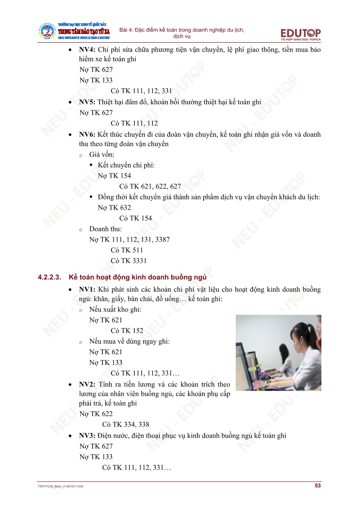 Bài giảng Kế toán doanh nghiệp thương mại - Bài 4: Đặc điểm kế toán trong doanh nghiệp du lịch, dịch vụ trang 7