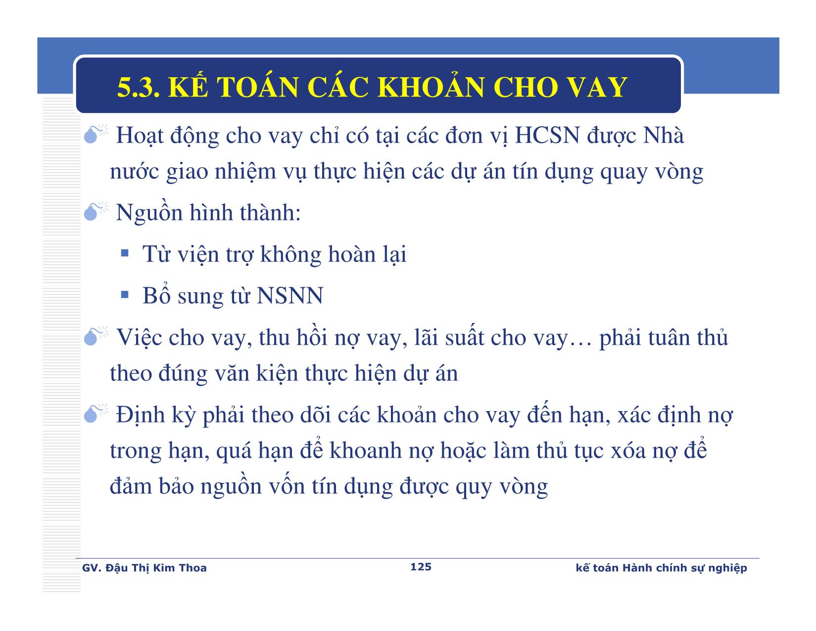 Bài giảng Kế toán hành chính sự nghiệp - Chương 5: Kế toán các khoản thanh toán - Đậu Thị Kim Thoa trang 7