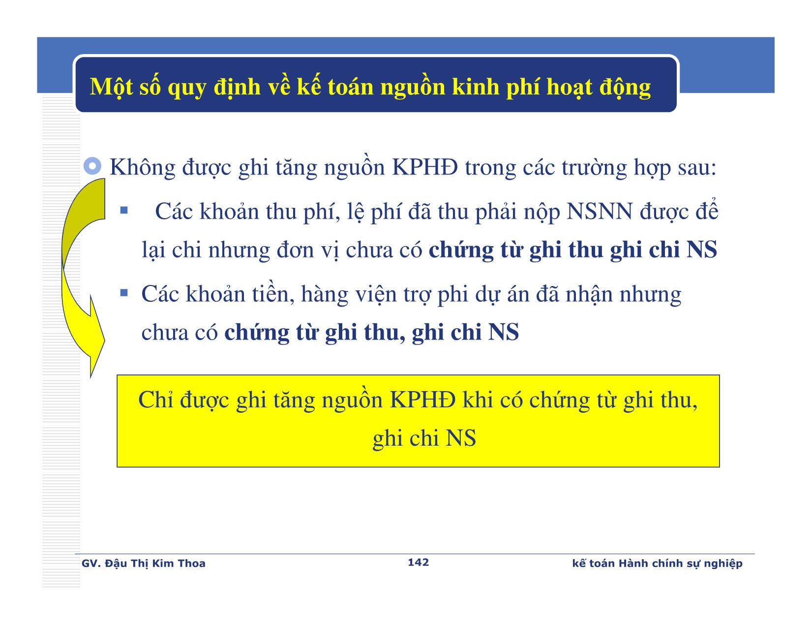 Bài giảng Kế toán hành chính sự nghiệp - Chương 6: Kế toán các hoạt động - Đậu Thị Kim Thoa trang 6