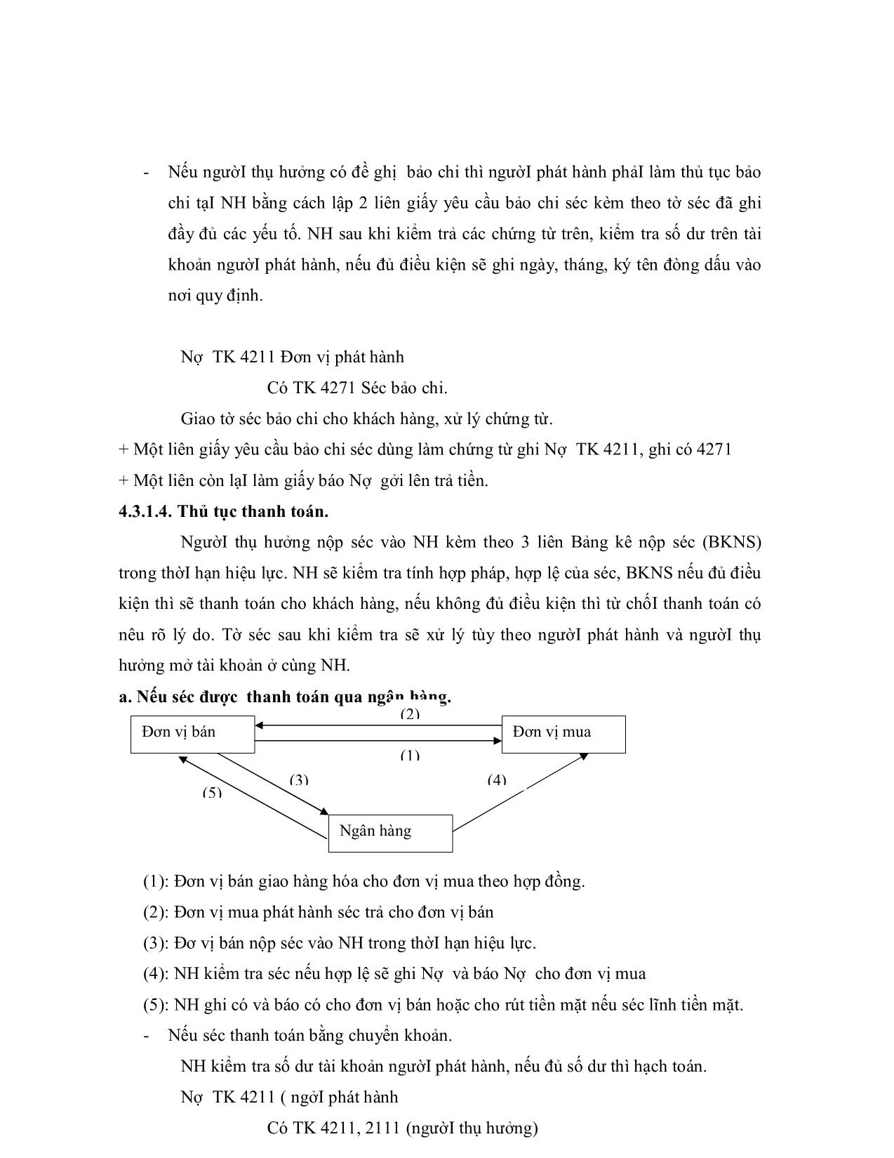 Bài giảng Kế toán ngân hàng - Chương IV: Kế toán nghiệp vụ thanh toán qua ngân hàng (Thanh toán không dùng tiền mặt) trang 8