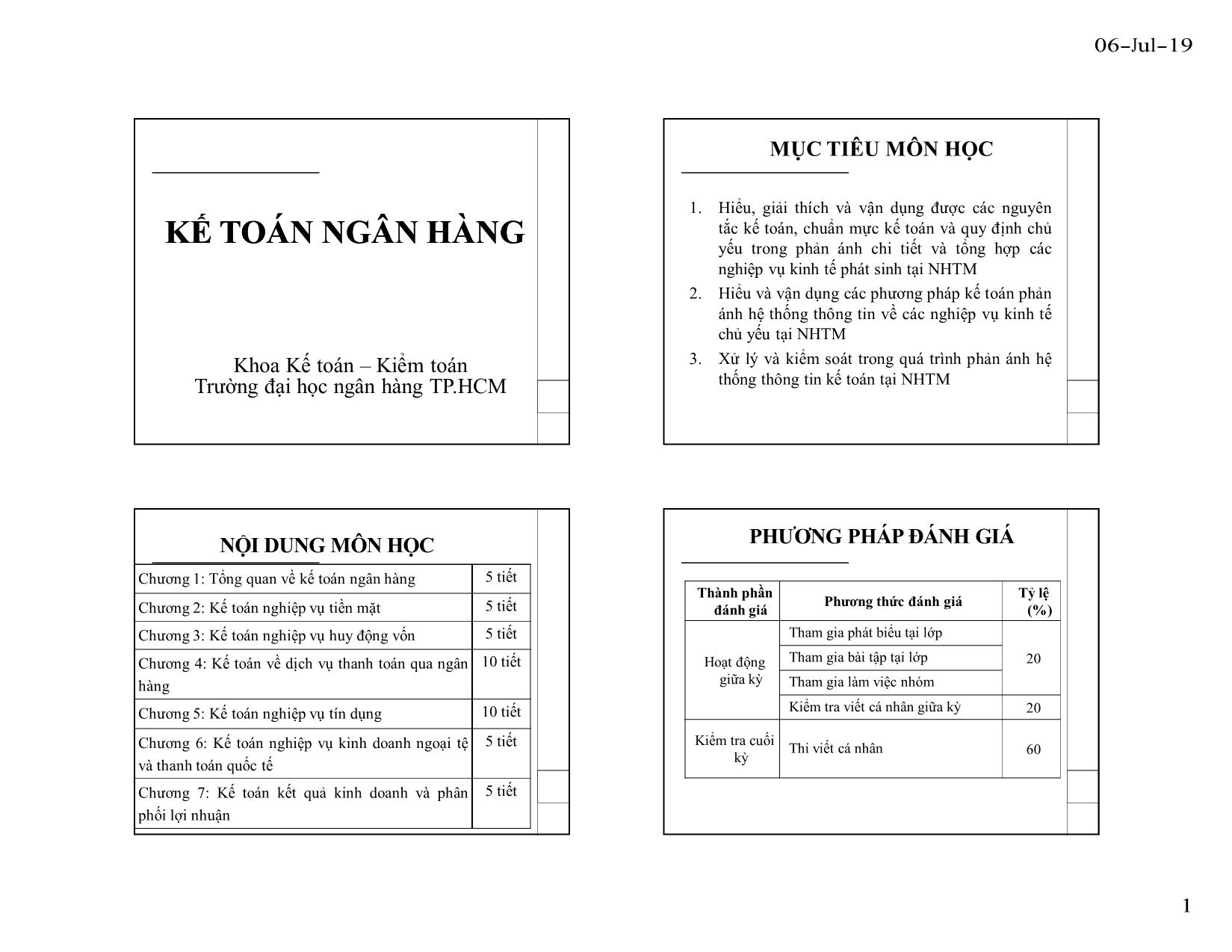 Bài giảng Kế toán ngân hàng - Đại học Ngân hàng thành phố Hồ Chí Minh trang 1