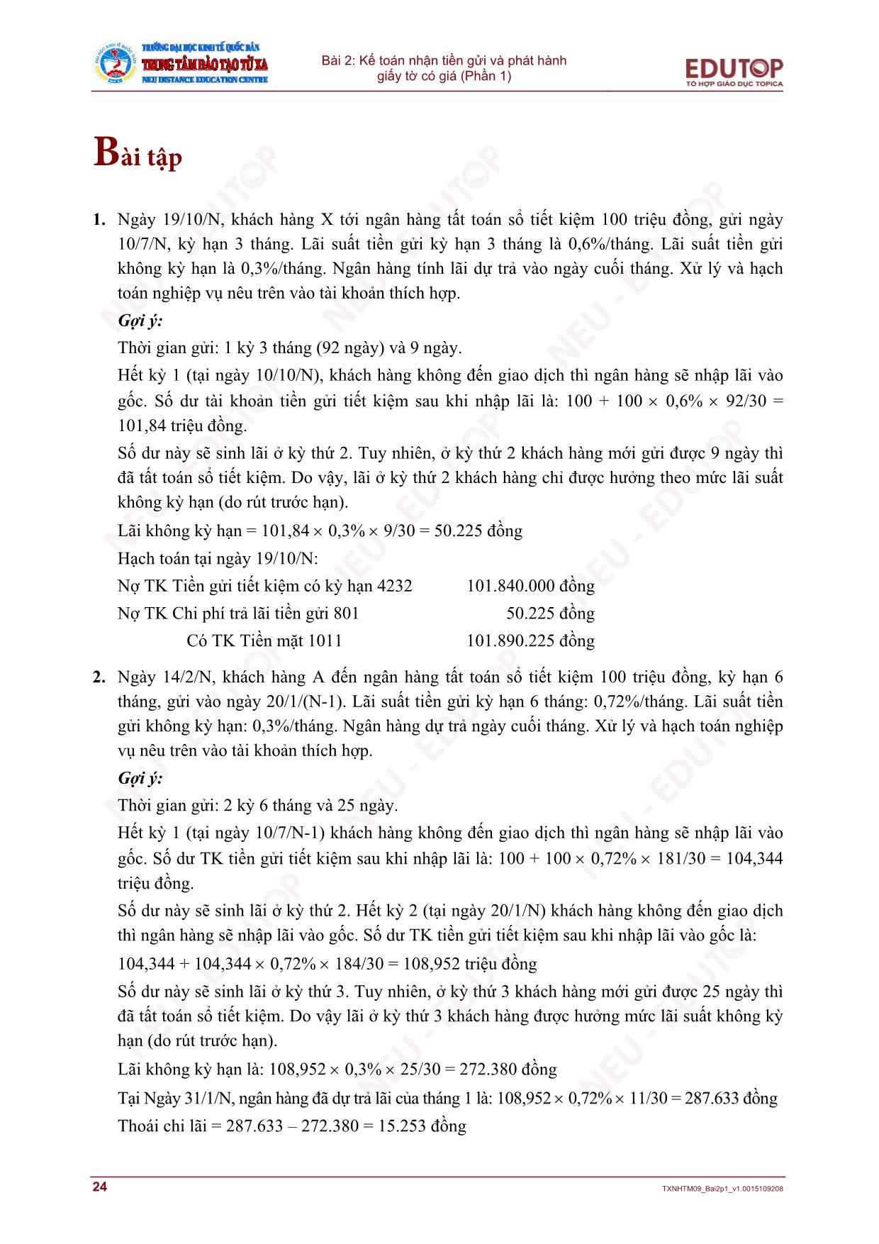 Bài giảng Kế toán ngân hàng thương mại - Bài 2: Kế toán nhận tiền gửi và phát hành giấy tờ có giá (Phần 1) trang 10