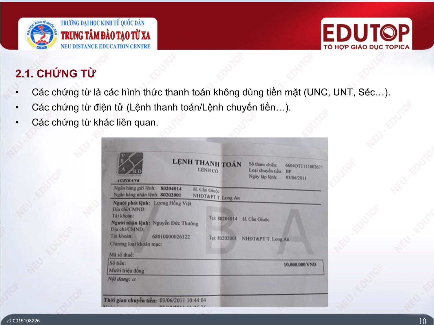 Bài giảng Kế toán ngân hàng thương mại - Bài 3: Kế toán thanh toán qua ngân hàng thương mại - Nguyễn Thị Ngọc Diệp trang 10