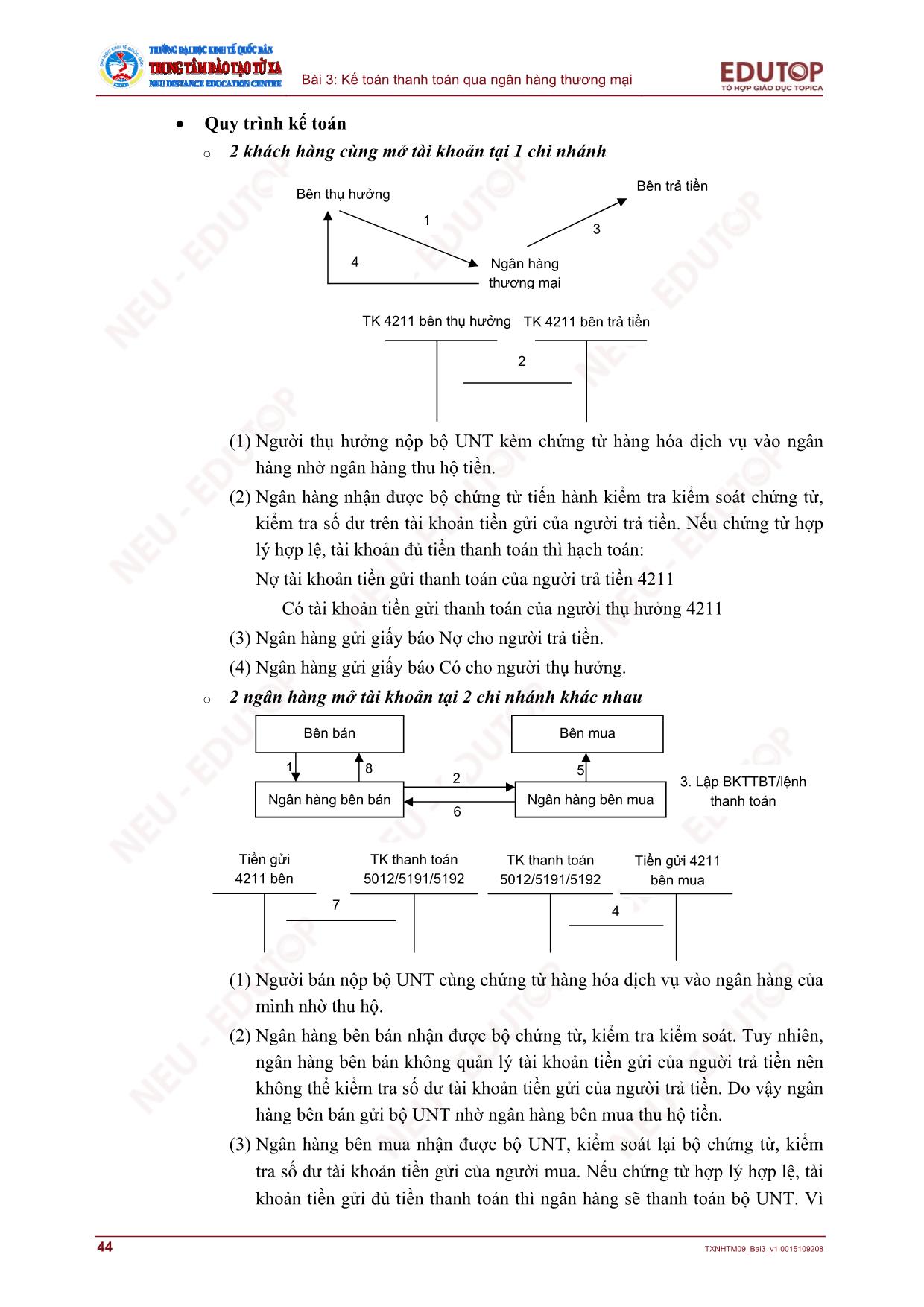 Bài giảng Kế toán ngân hàng thương mại - Bài 3: Kế toán thanh toán qua ngân hàng thương mại (Mới nhất) trang 8