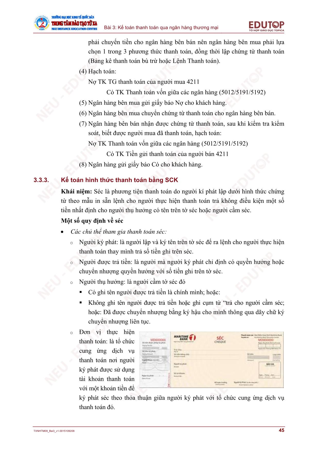 Bài giảng Kế toán ngân hàng thương mại - Bài 3: Kế toán thanh toán qua ngân hàng thương mại (Mới nhất) trang 9