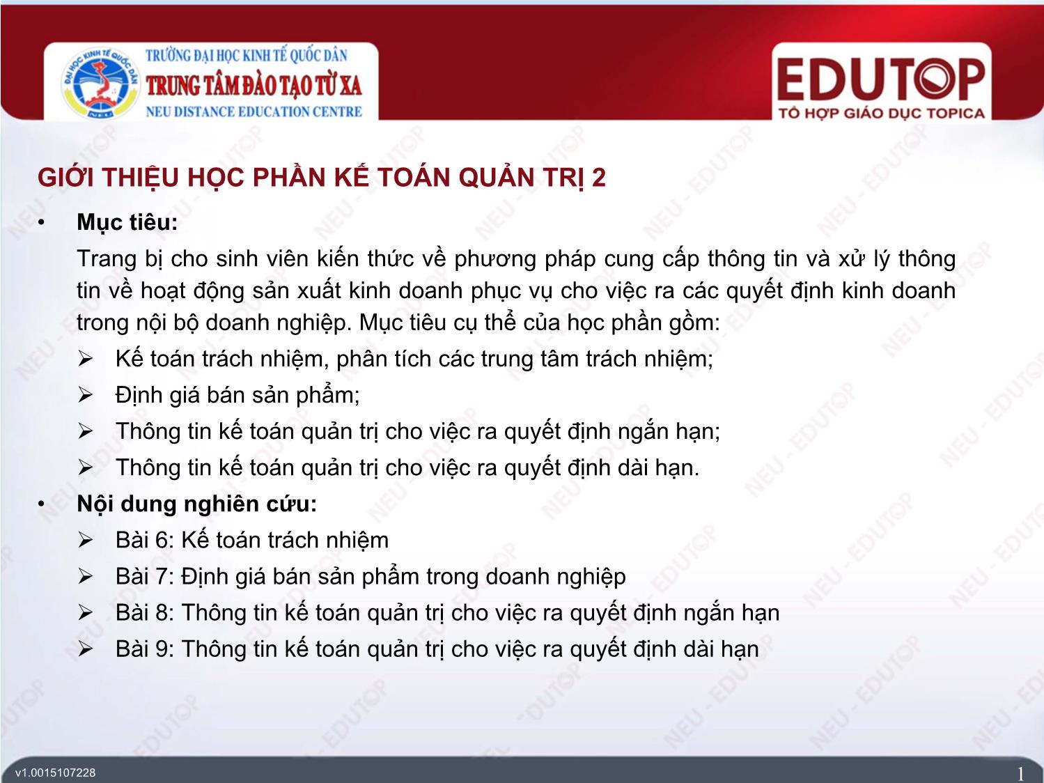 Bài giảng Kế toán quản trị 2 - Bài 6: Kế toán trách nhiệm - Trần Trung Tuấn trang 1