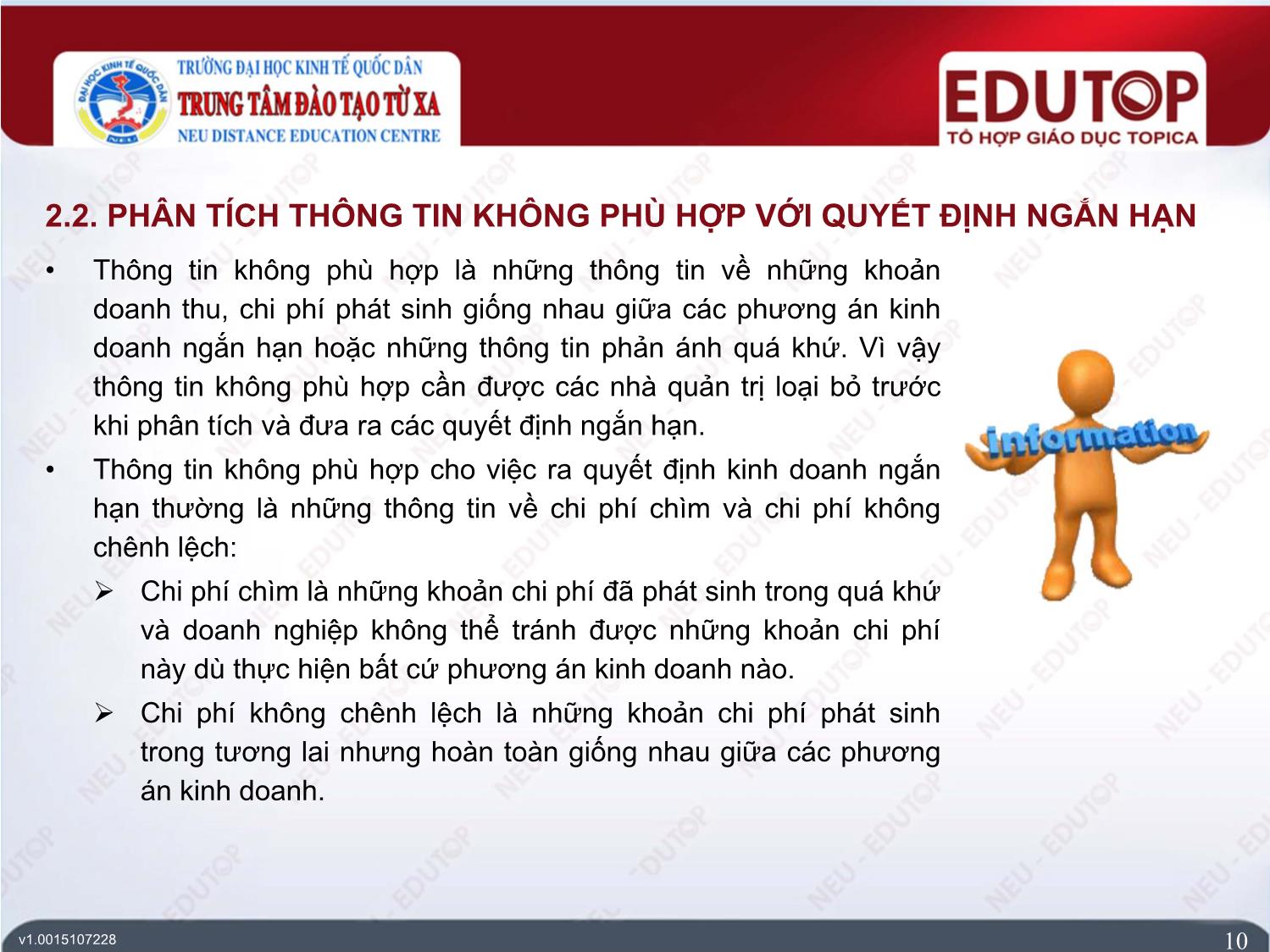 Bài giảng Kế toán quản trị 2 - Bài 8: Thông tin kế toán quản trị cho việc ra quyết định kinh doanh ngắn hạn - Lê Ngọc Thăng trang 10