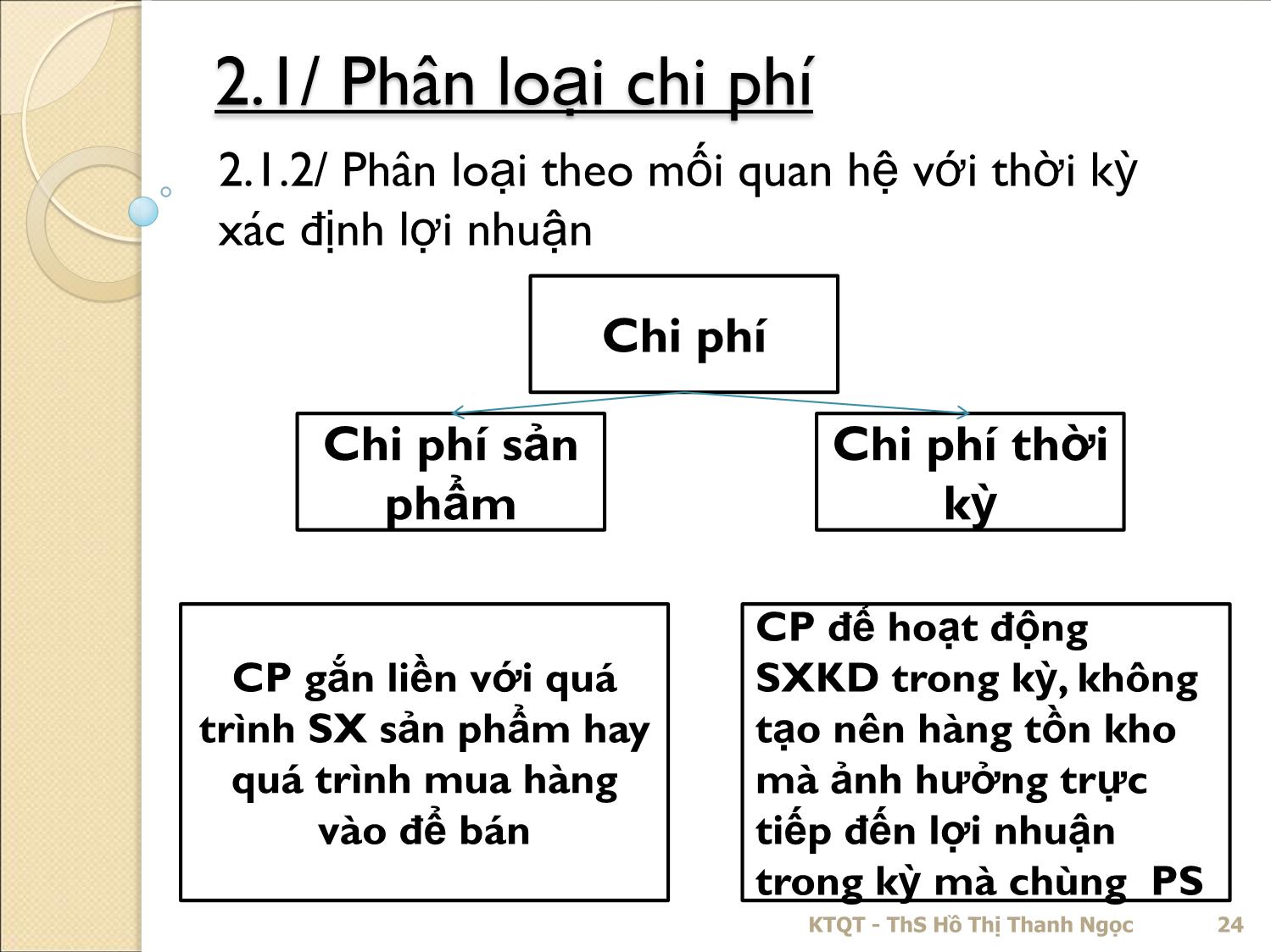 Bài giảng Kế toán quản trị - Chương 2: Chi phí và phân loại chi phí - Hồ Thị Thanh Ngọc trang 6