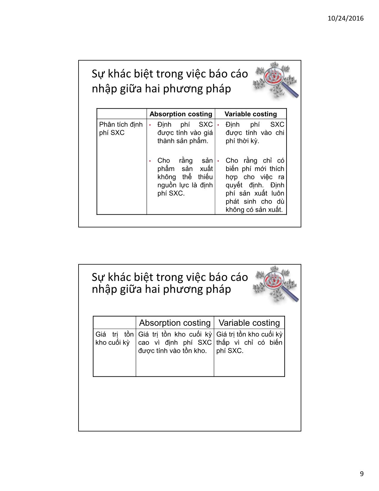 Bài giảng Kế toán quản trị - Chương 7: Ảnh hưởng của phương pháp giá thành trong quá trình ra quyết định - Hoàng Huy Cường trang 9