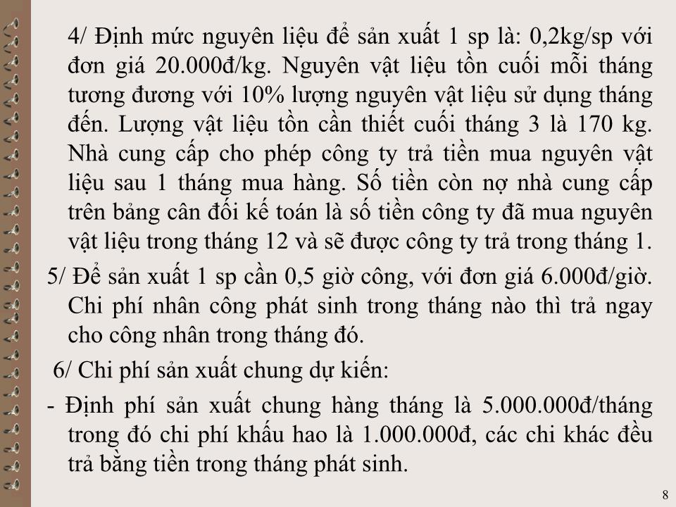 Bài giảng Kế toán quản trị - Chương IV: Dự toán tổng thể trang 8